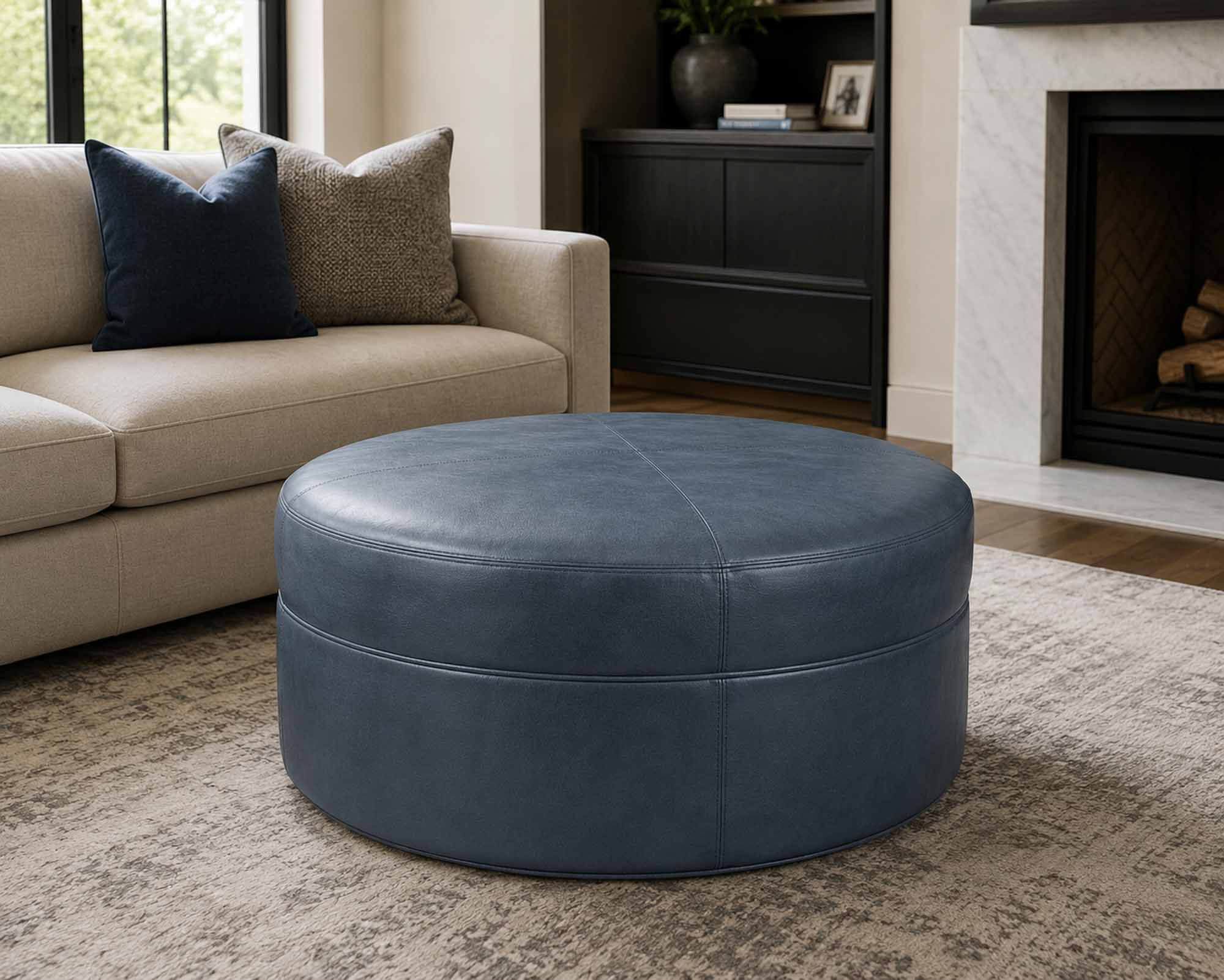 Bainbridge Leather Ottoman - Image 2