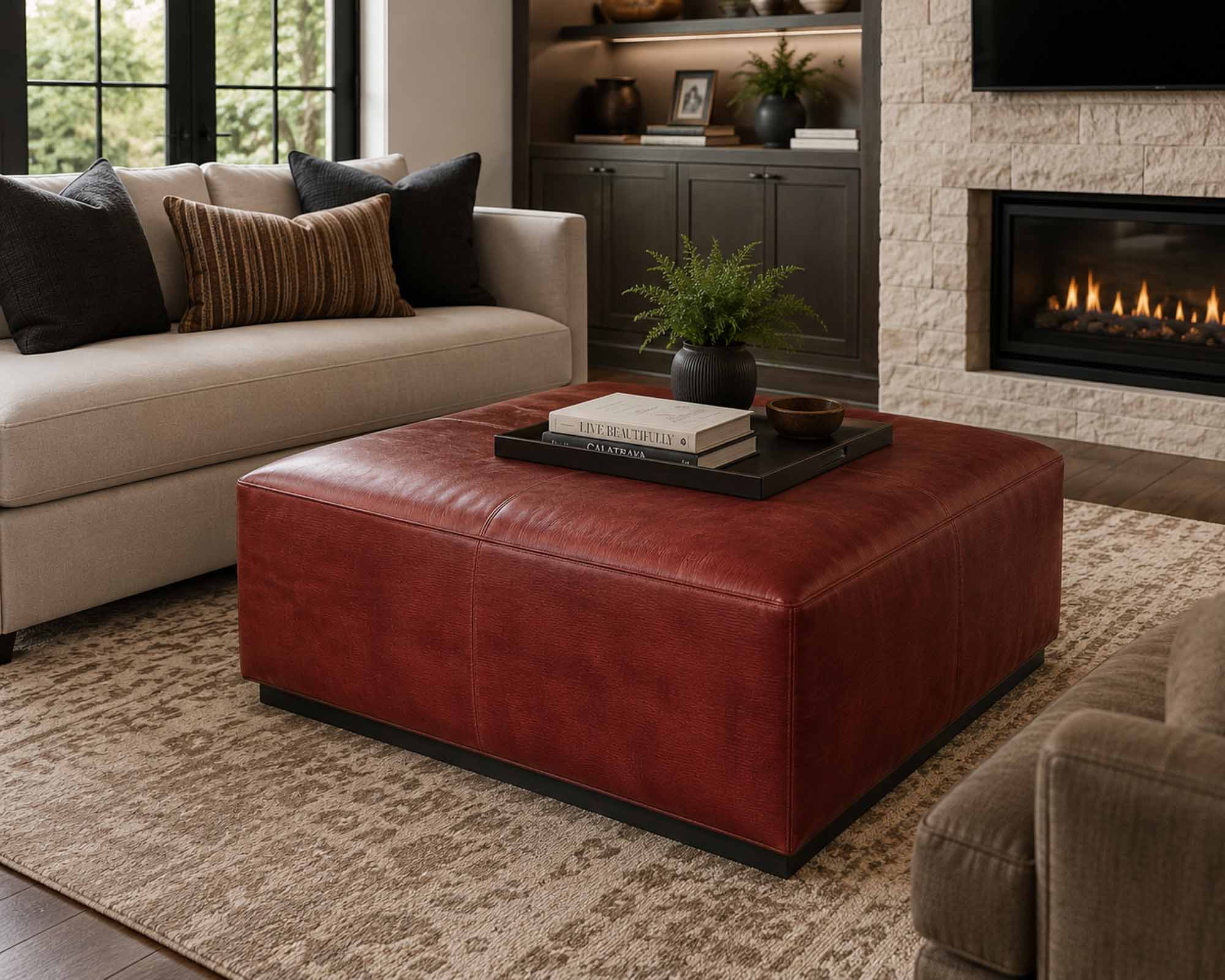 Benny Leather Ottoman - Image 3
