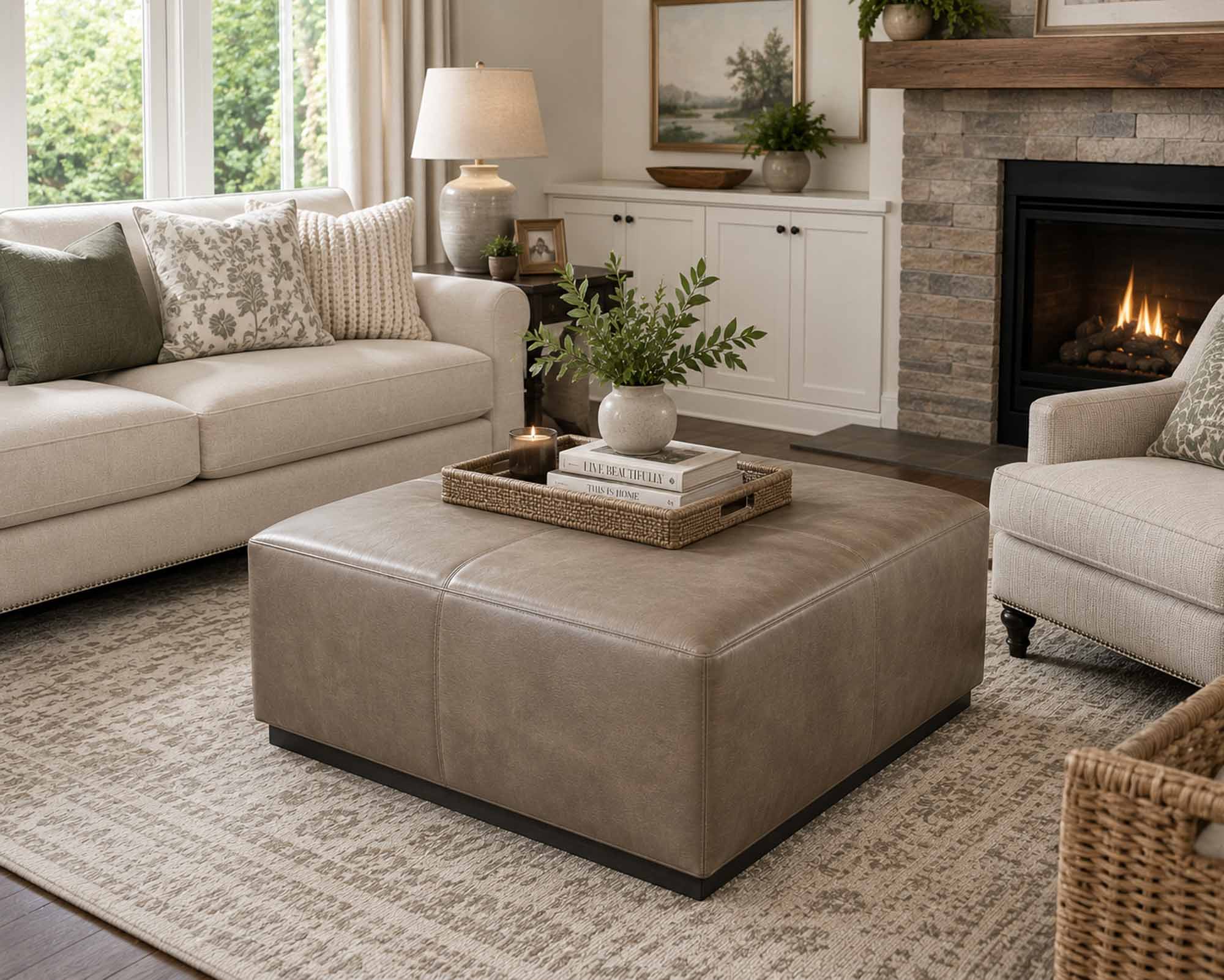 Benny Leather Ottoman - Image 4