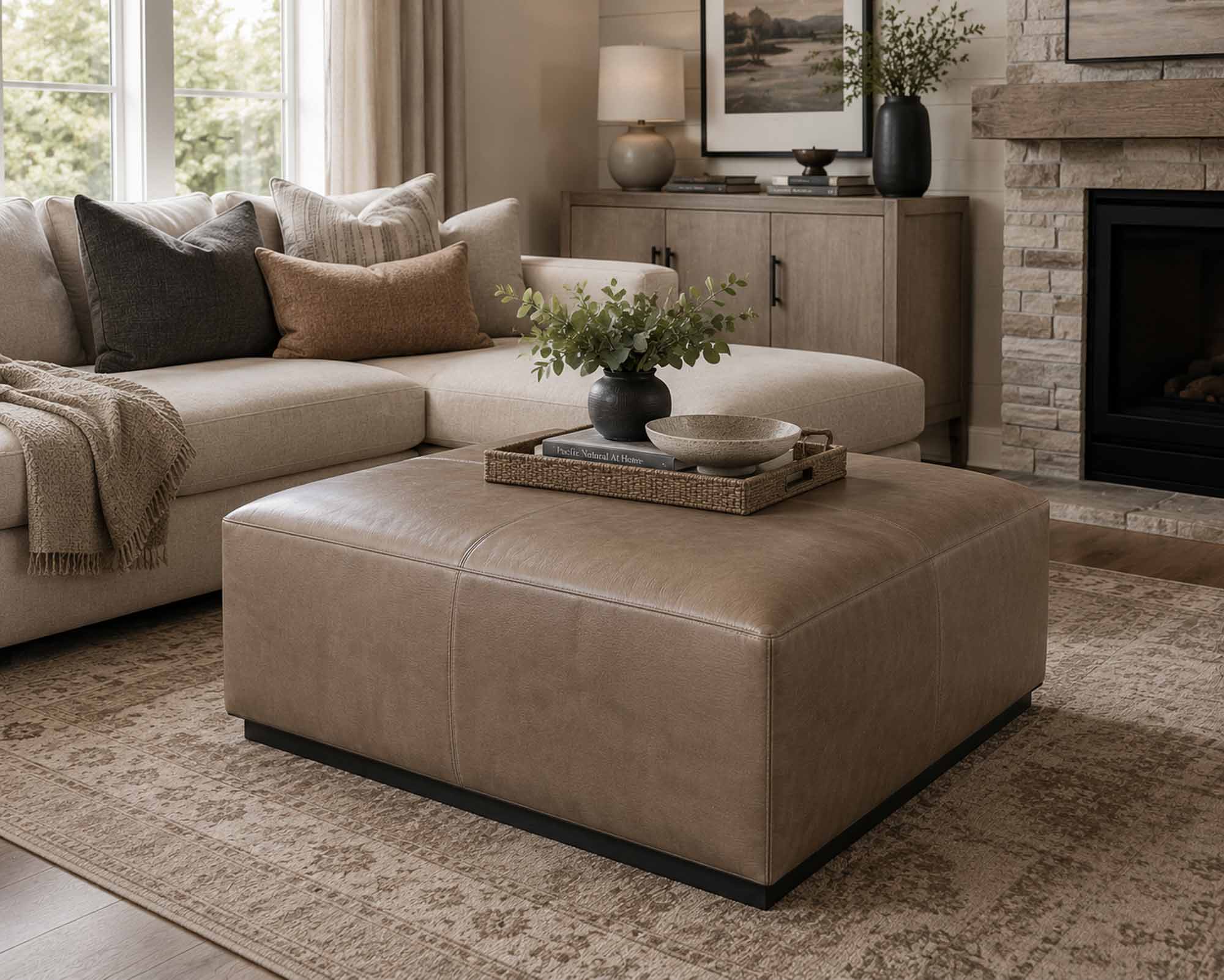 Benny Leather Ottoman - Image 5