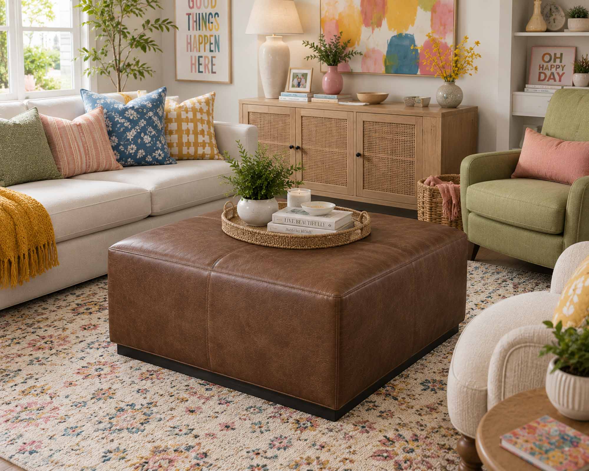 Benny Leather Ottoman - Image 6