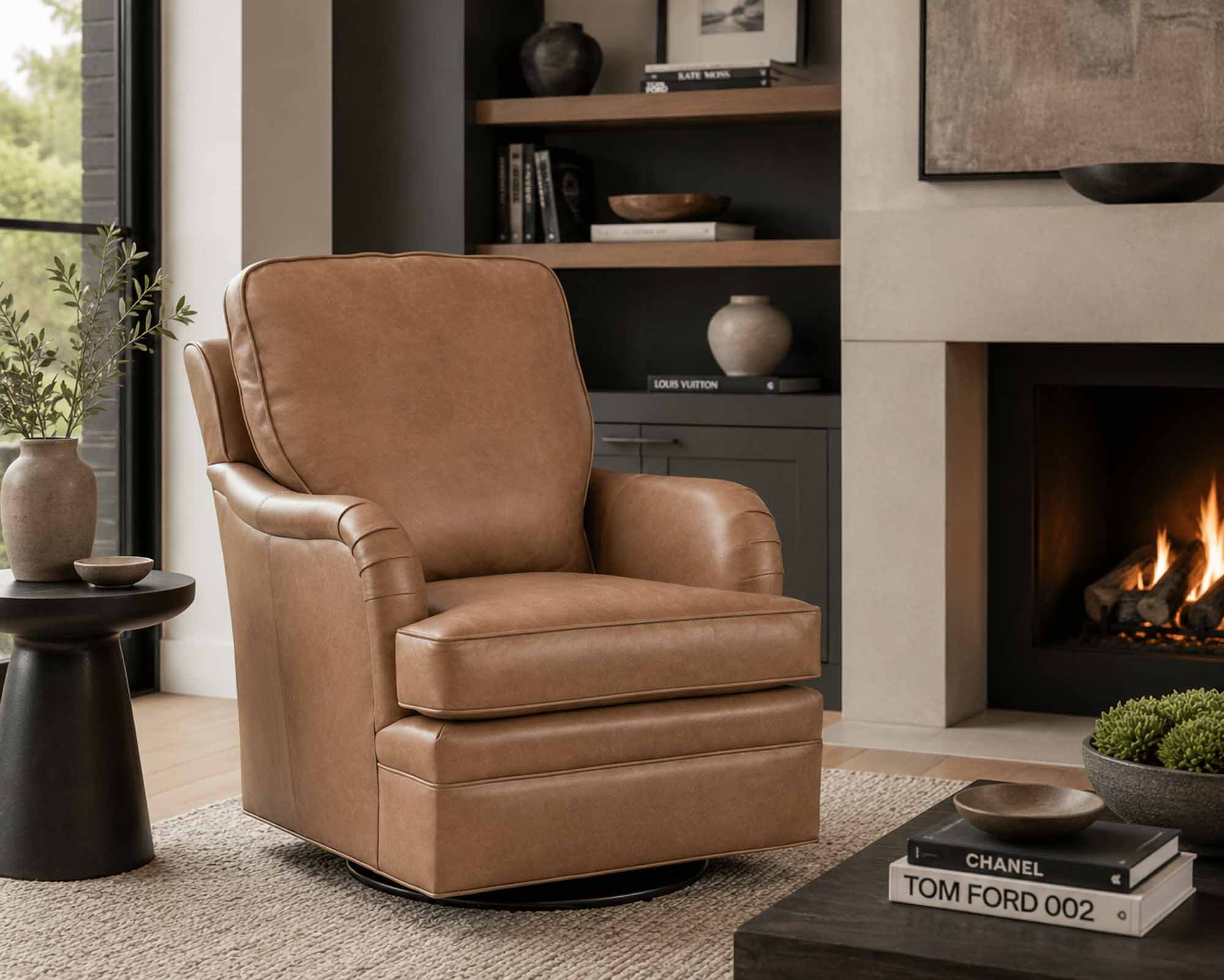Pottery Leather Swivel Glider Chair - Image 3