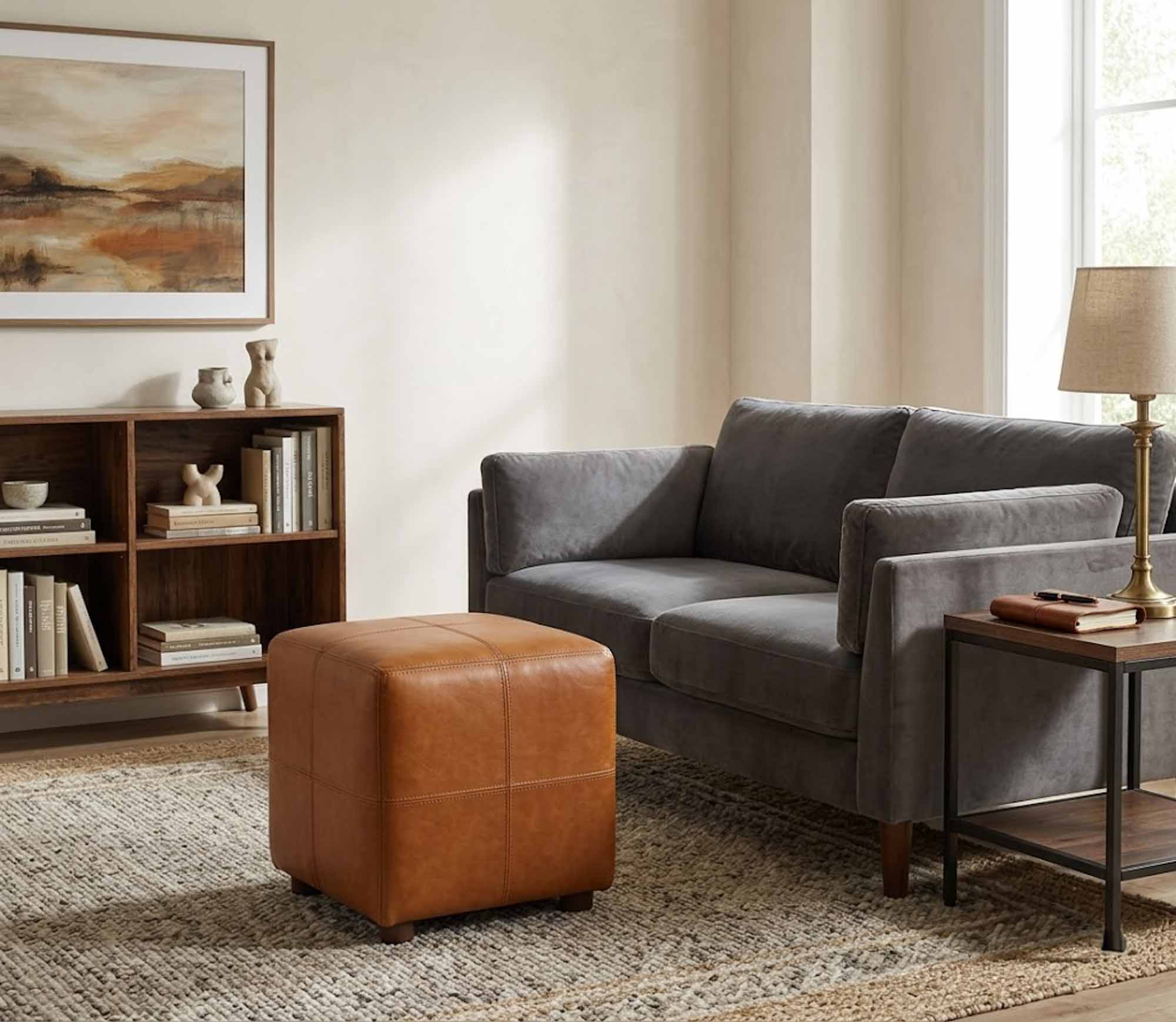 Cube Leather Ottoman - Image 6