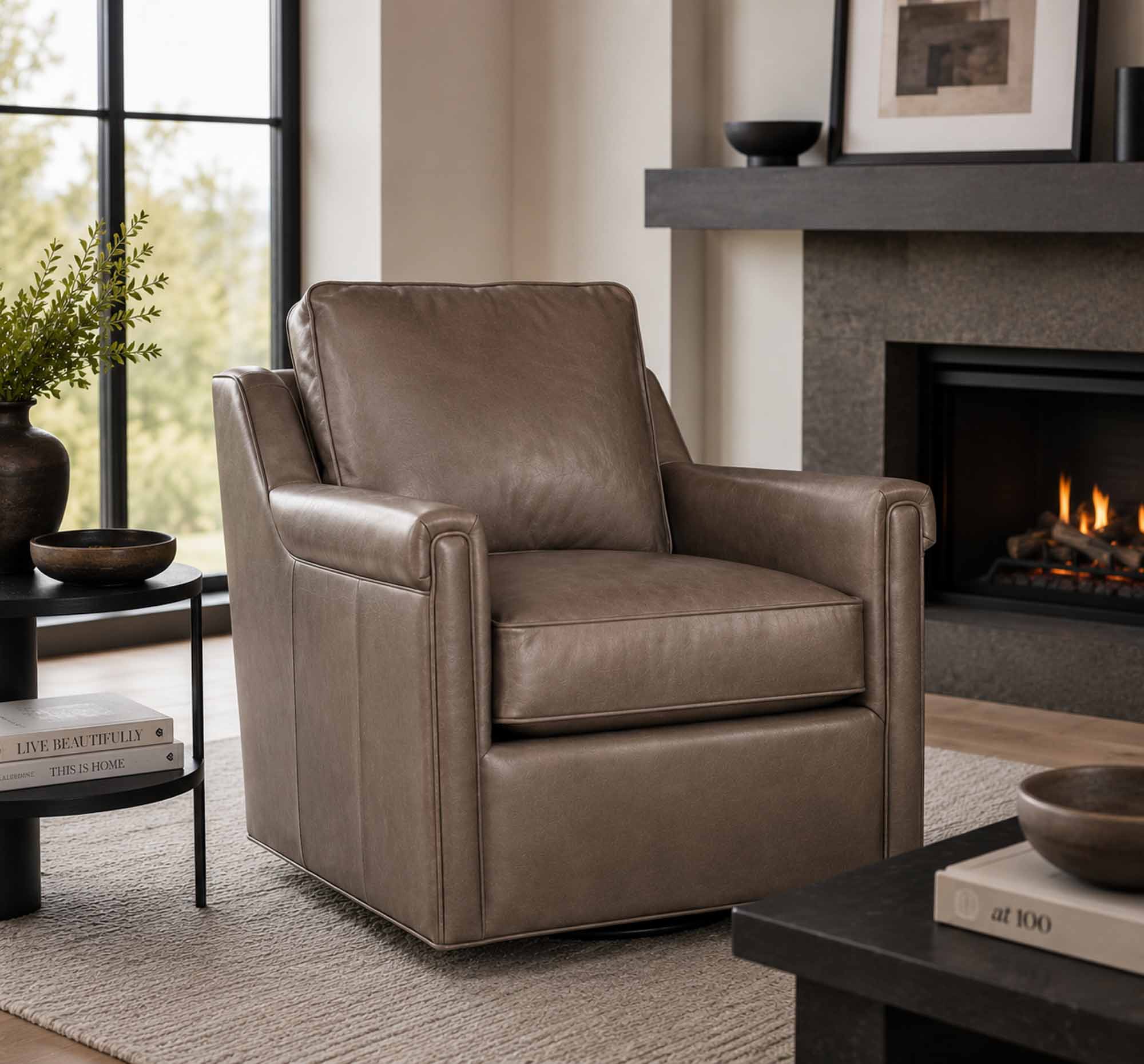 Finley Leather Swivel Chair - Image 5