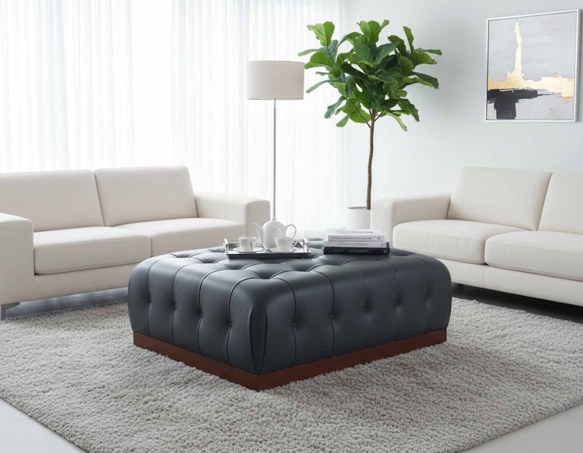 Fleetwood Leather Ottoman - Image 2