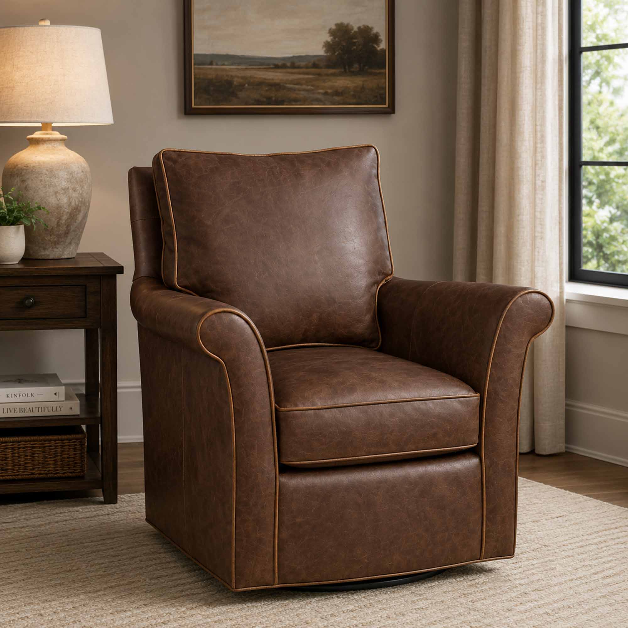Fleming Leather Swivel Chair - Image 6