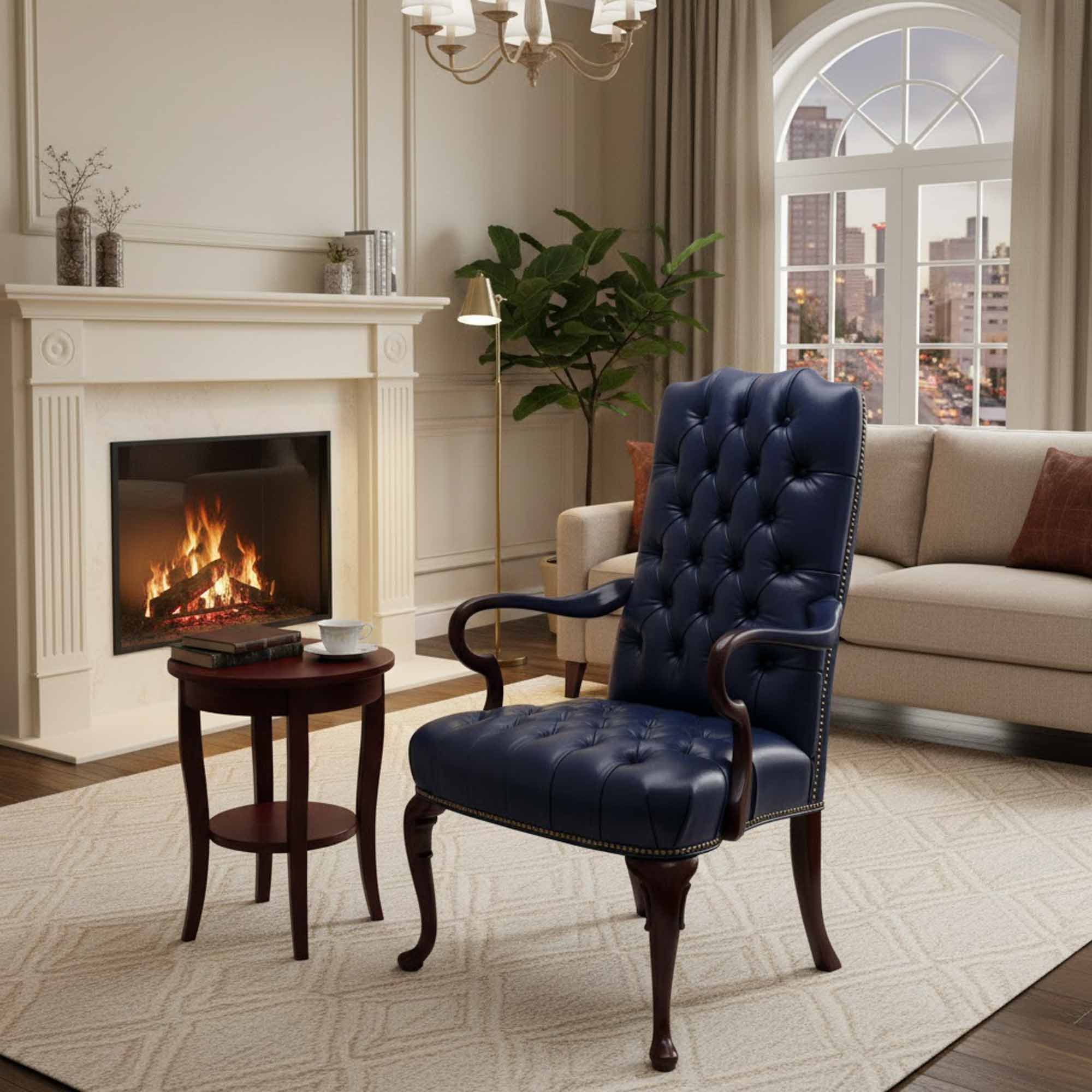 Fully Tufted Leather Gooseneck Chair - Image 3