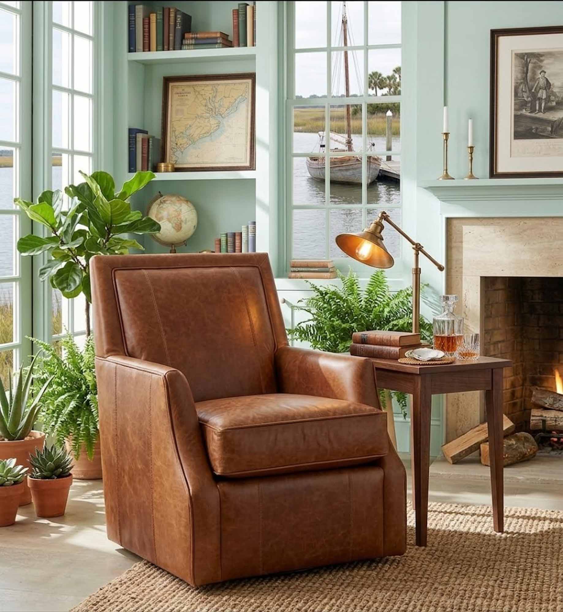 Hopper Leather Swivel Chair - Image 7