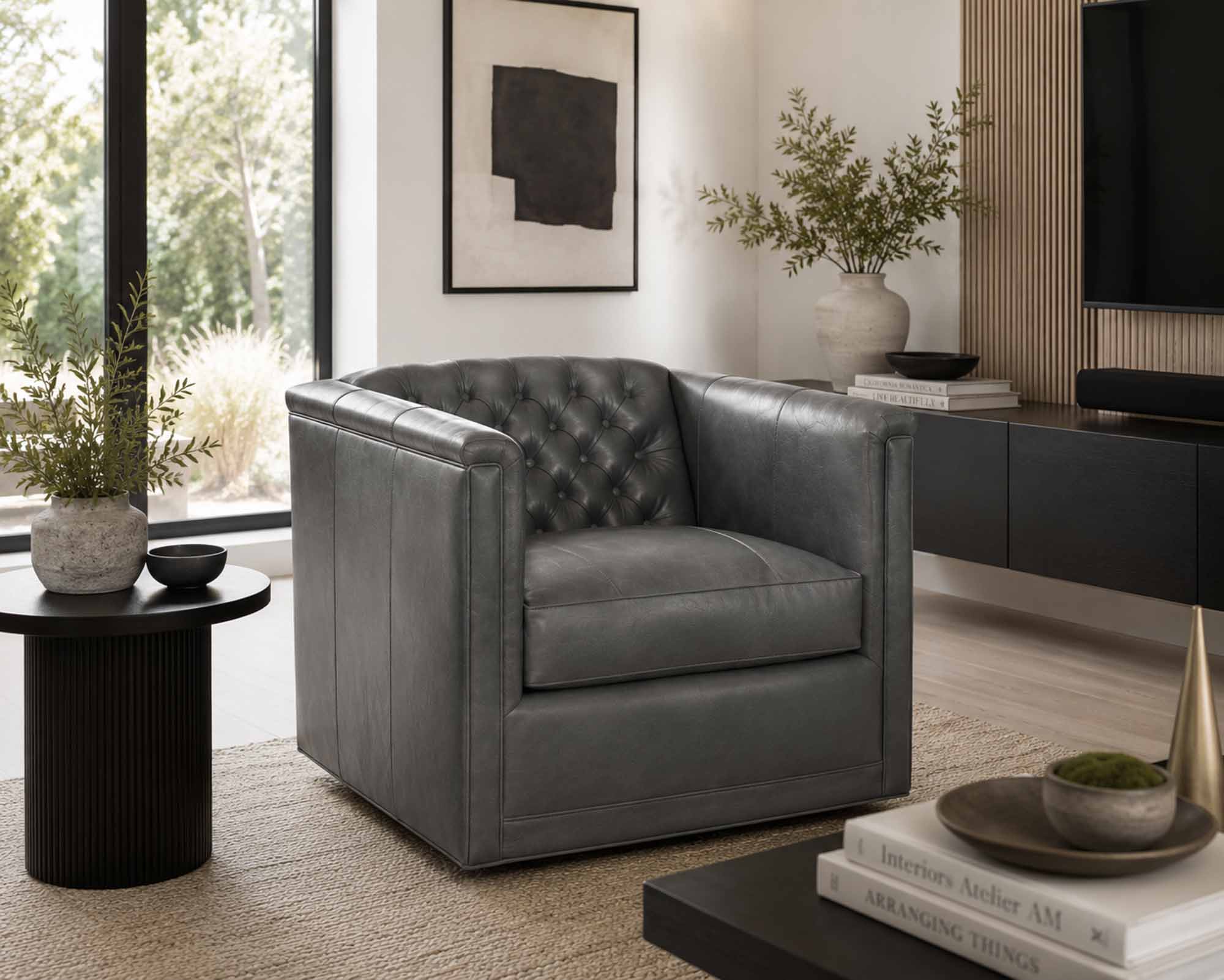 Jaden Leather Swivel Chair - Image 9