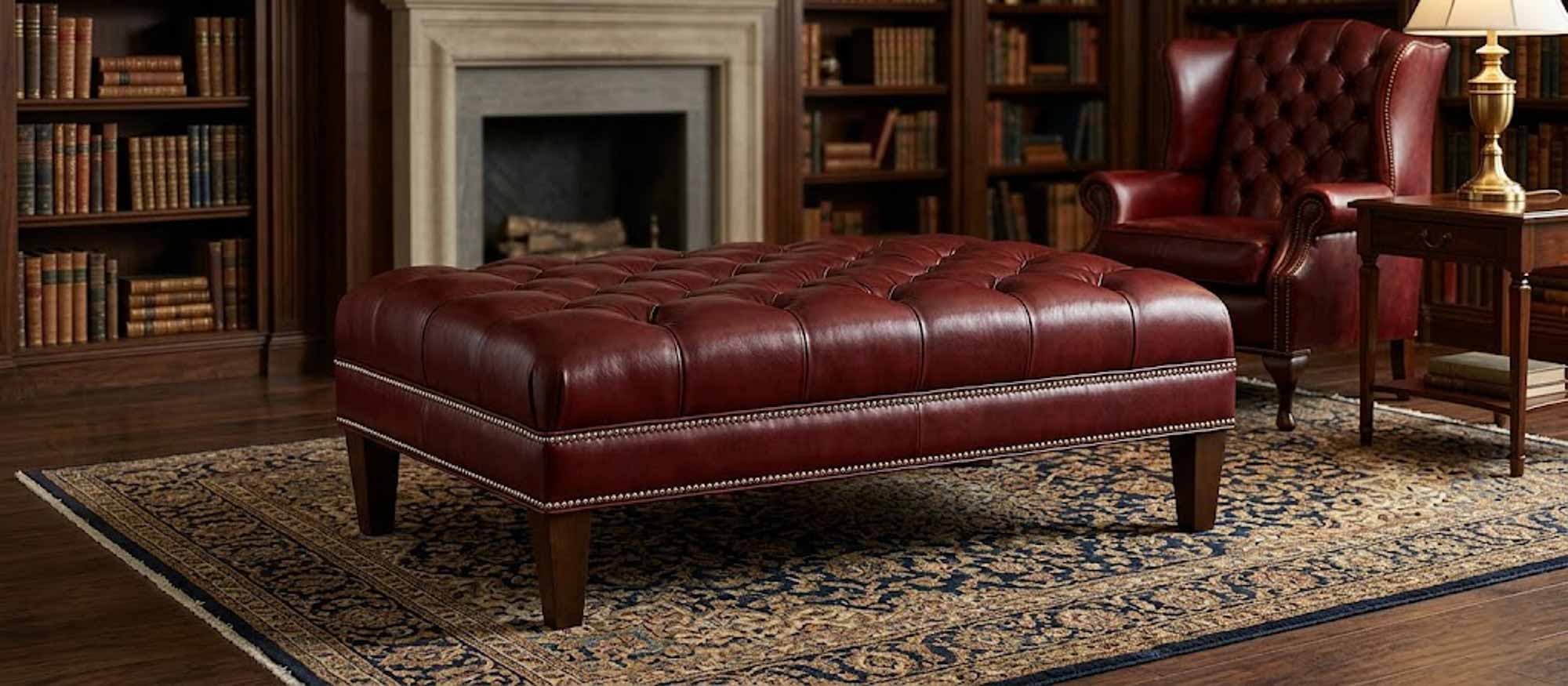 Liam Tufted Top Leather Cocktail Ottoman - Image 7
