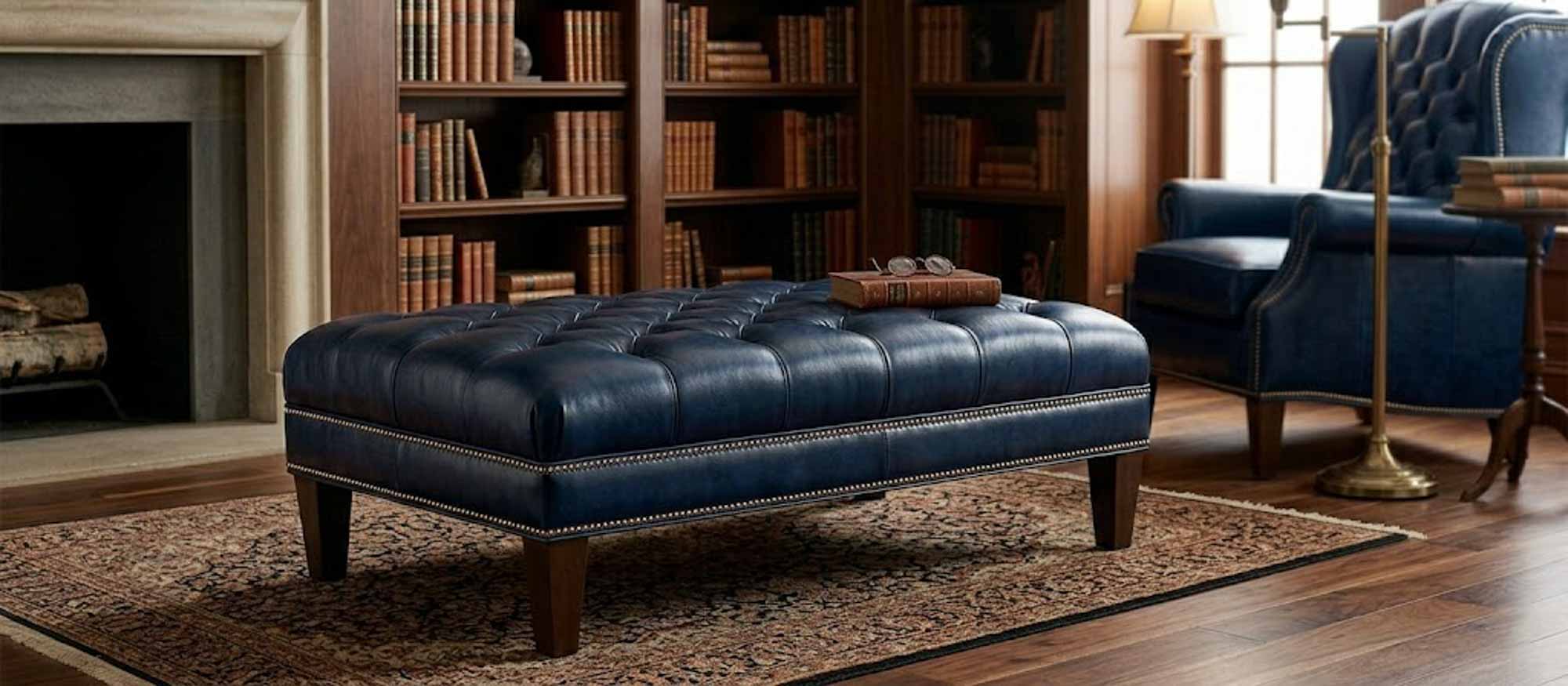 Liam Tufted Top Leather Cocktail Ottoman - Image 8