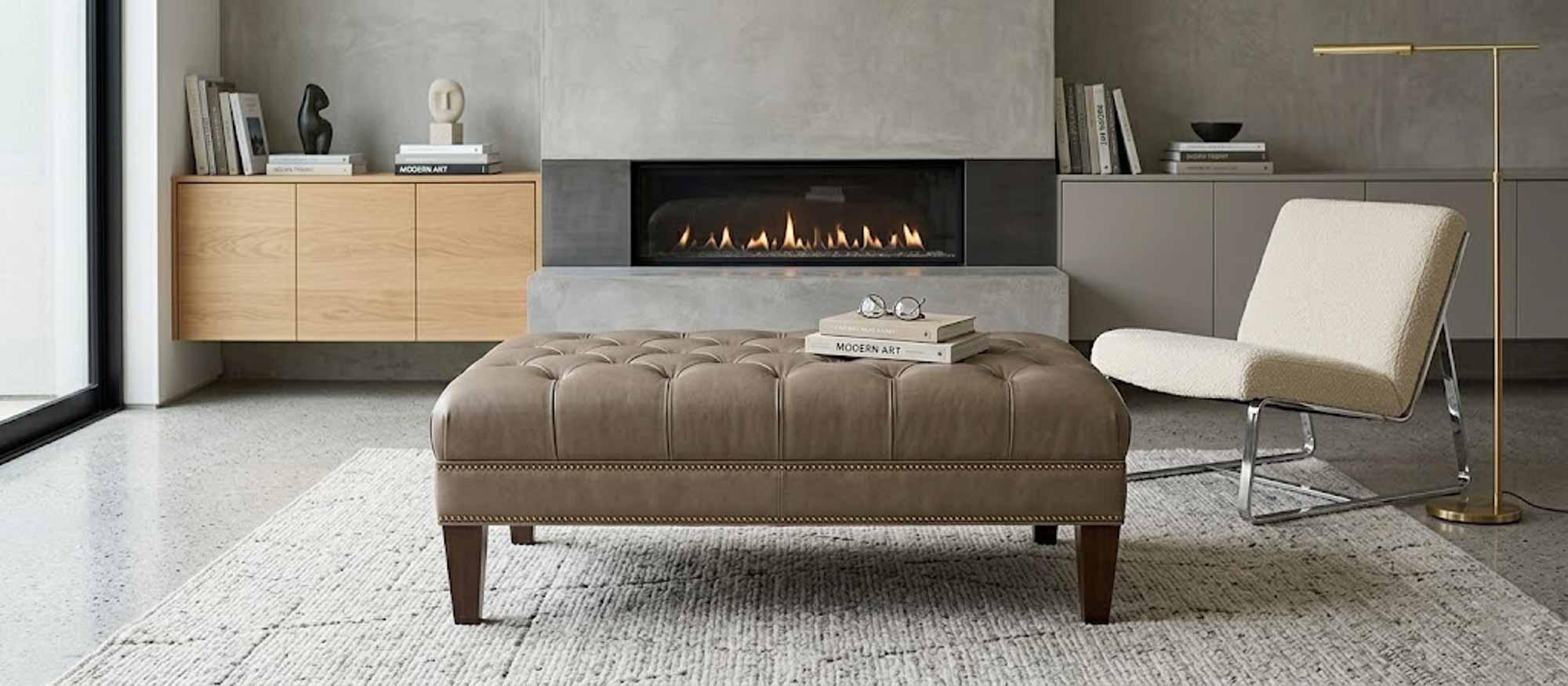 Liam Tufted Top Leather Cocktail Ottoman - Image 9