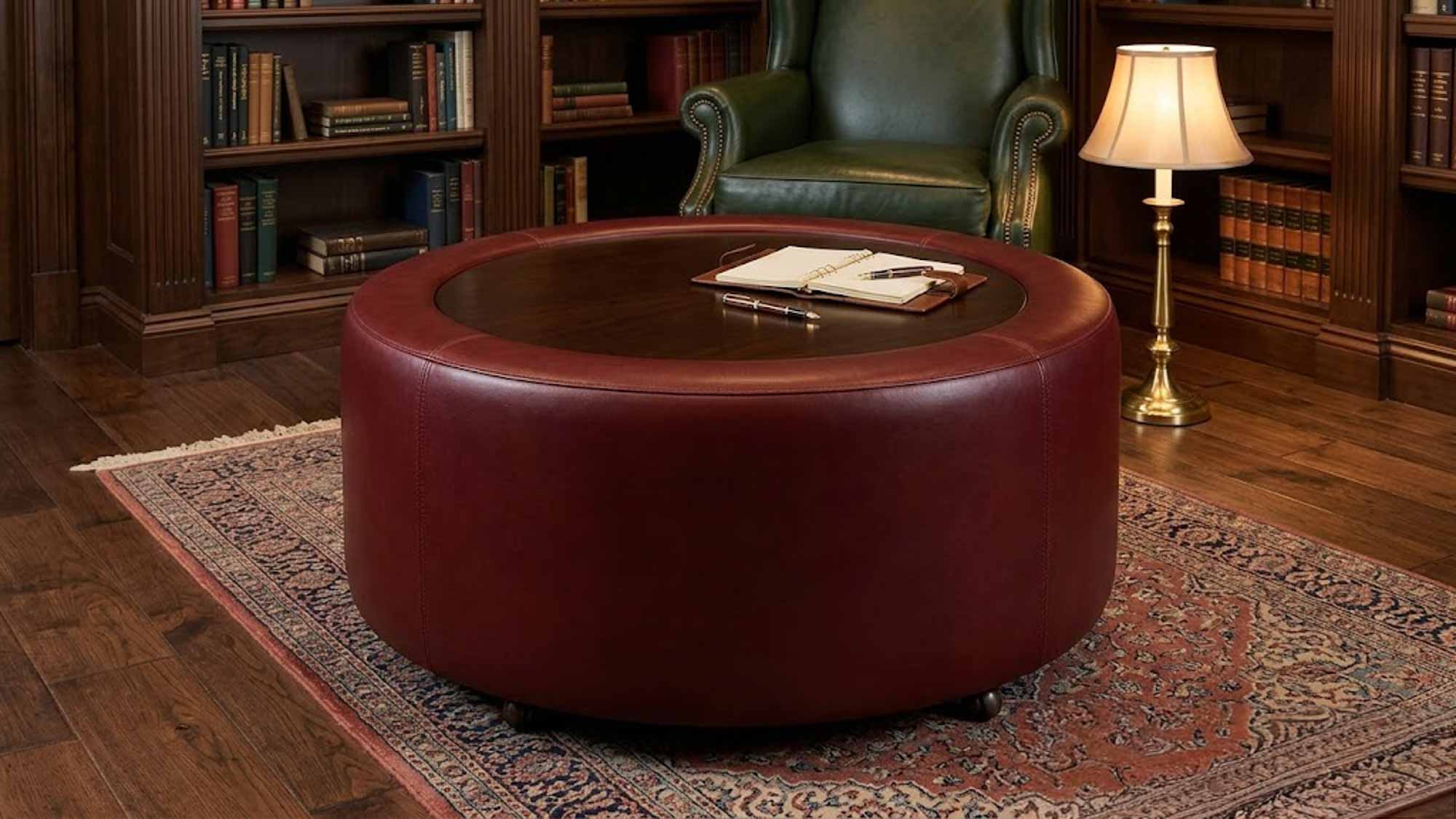 Lower Keys Leather Ottoman With Glass Top - Image 3