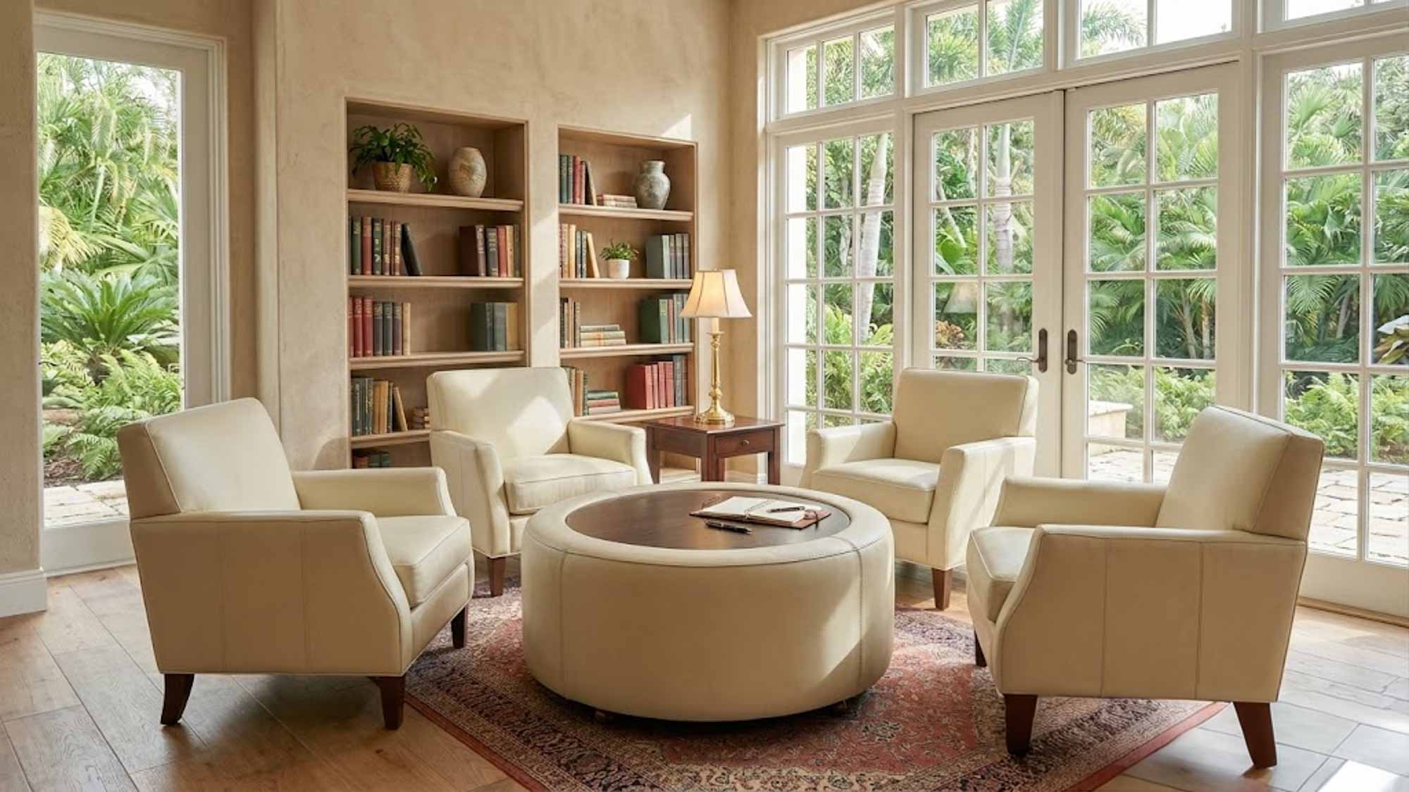Lower Keys Leather Ottoman With Glass Top - Image 5