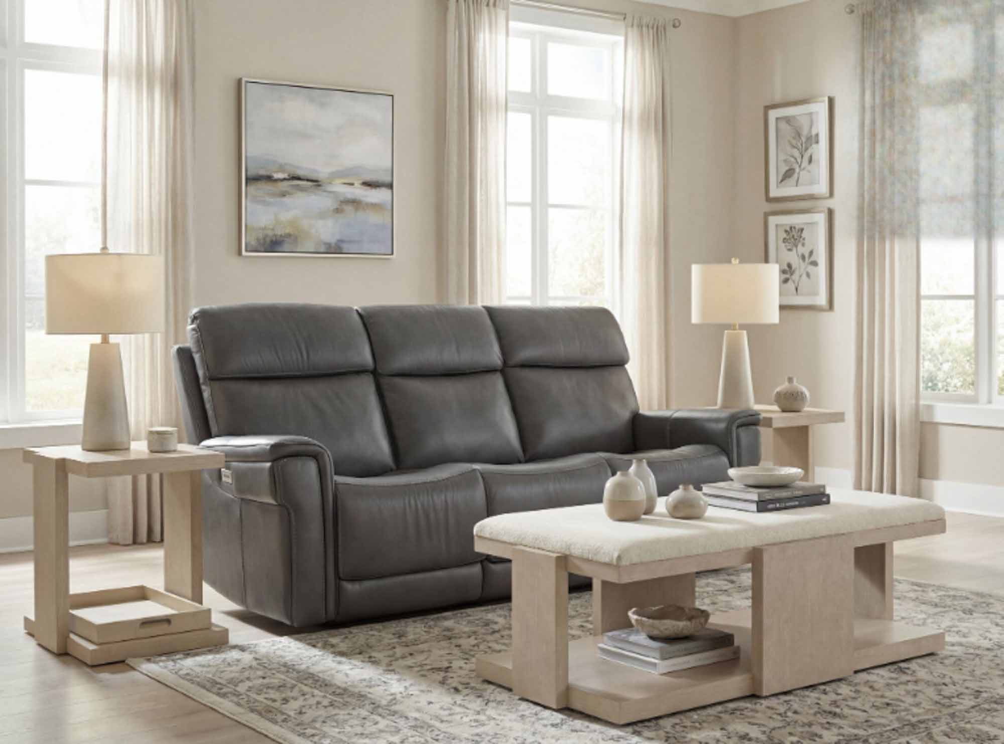 Lyra Leather Zero Gravity Power Reclining Sofa With Articulating Headrest And Lumbar In Dark Grey - Image 8