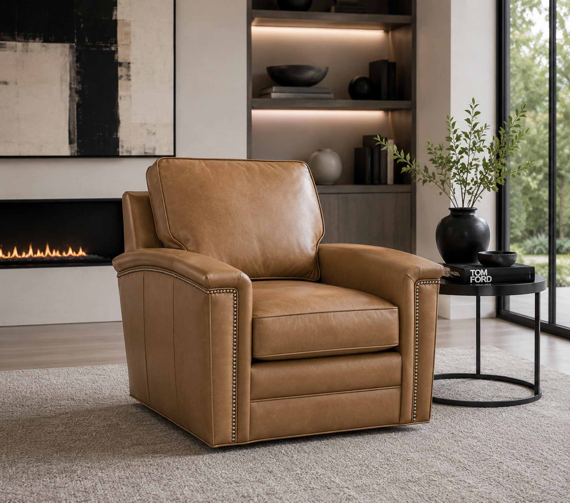 Ollie Leather Swivel Chair - Image 10