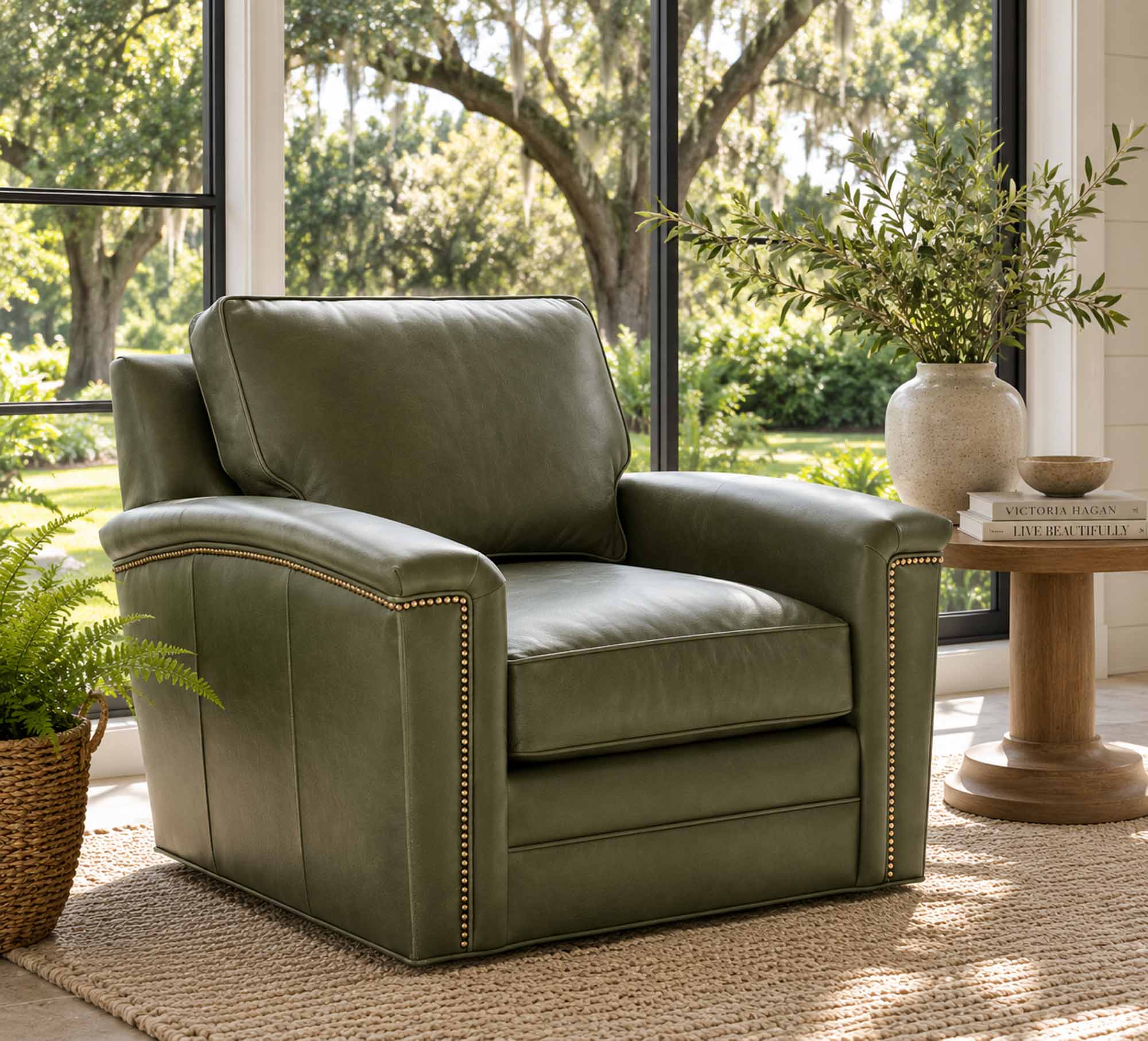 Ollie Leather Swivel Chair - Image 11