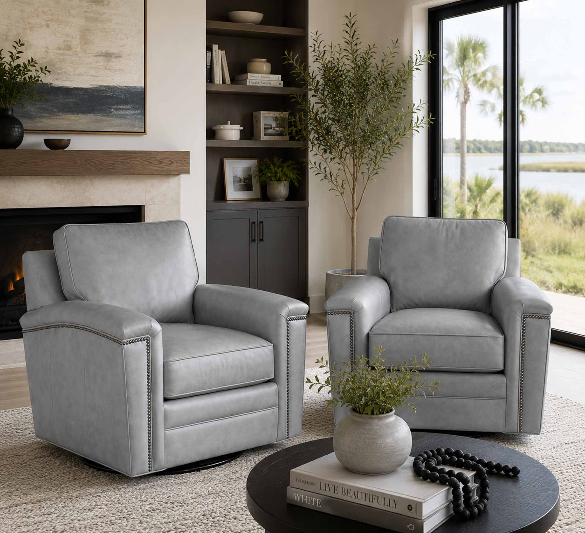 Ollie Leather Swivel Chair - Image 13