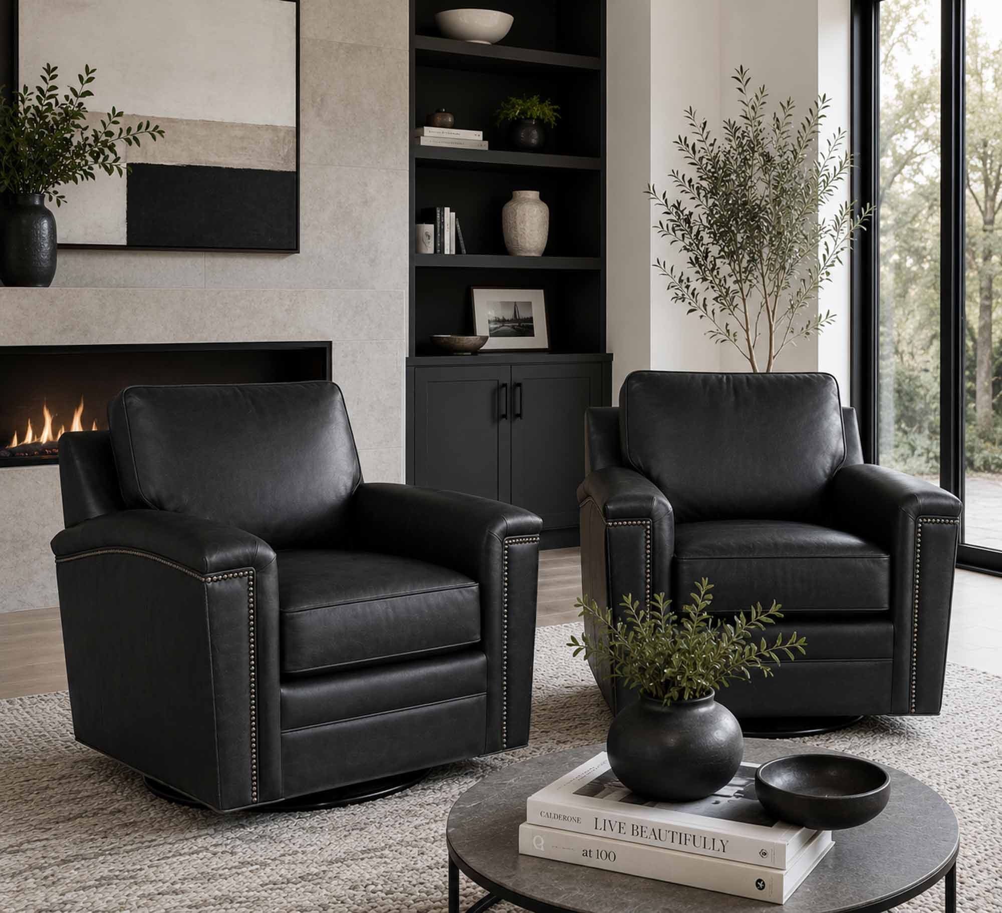 Ollie Leather Swivel Chair - Image 14