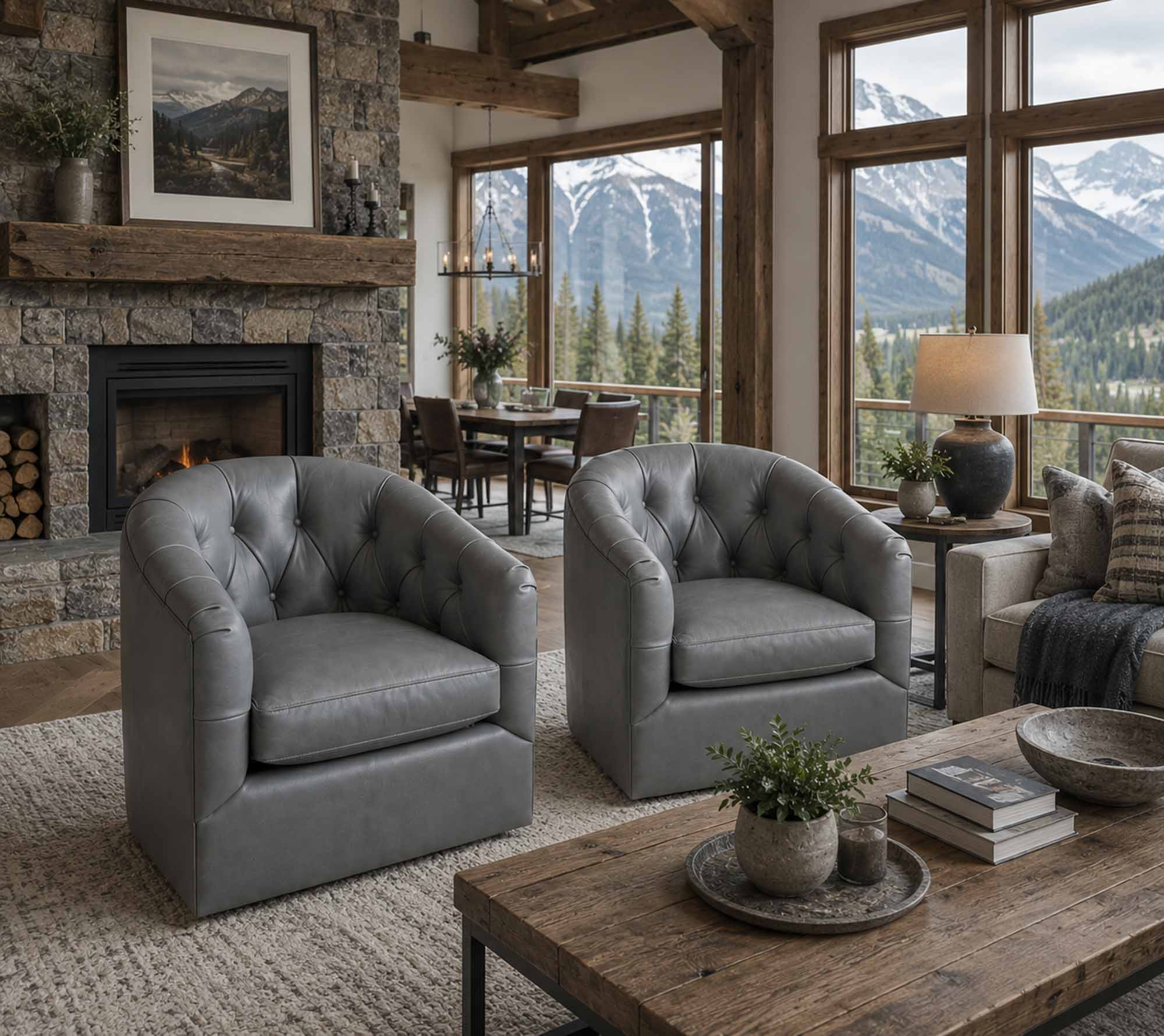 Peacock Leather Swivel Chair - Image 14