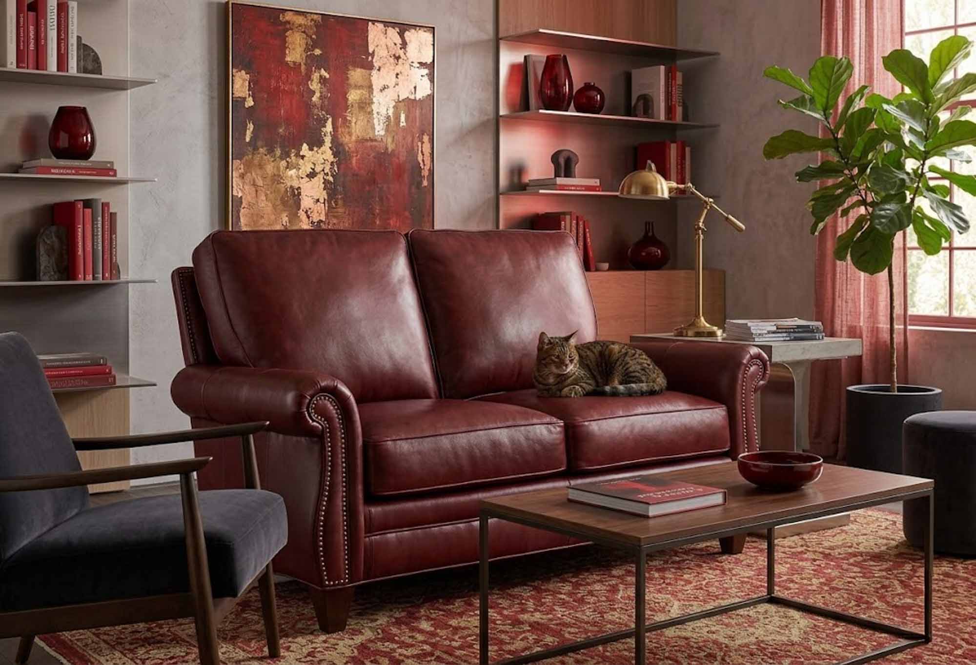 Reddish Leather Loveseat - Image 6