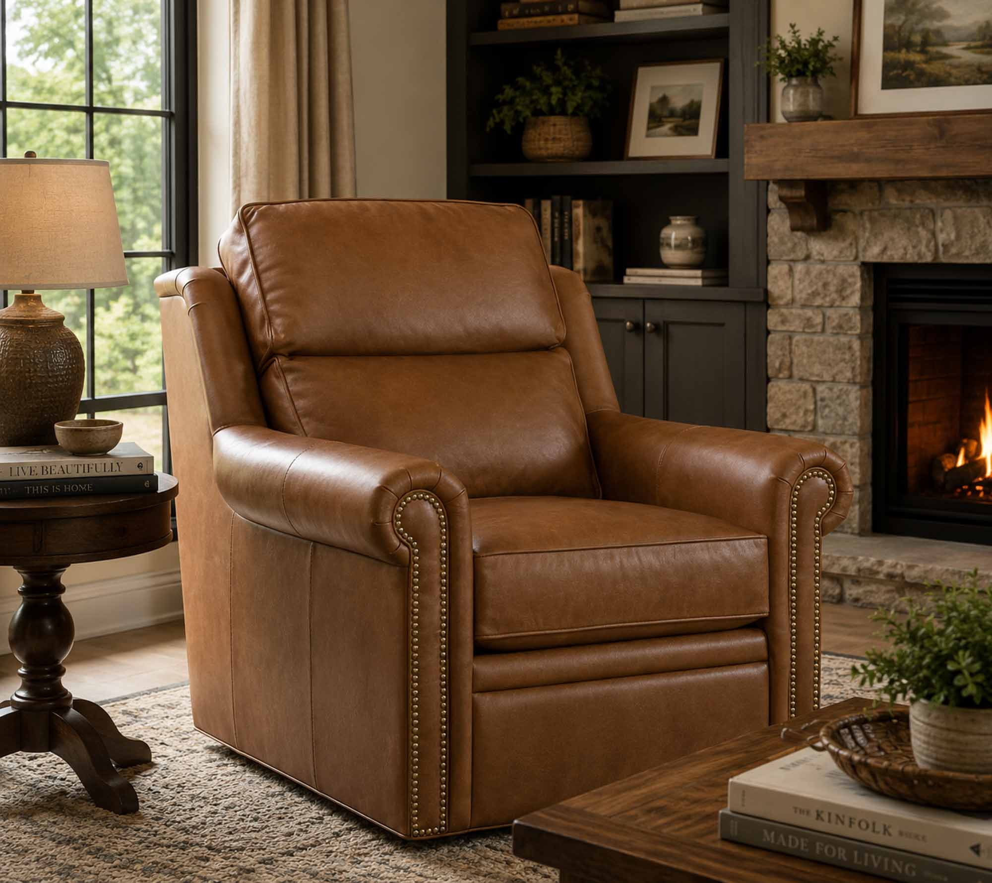 Reece Leather Swivel Chair - Image 4