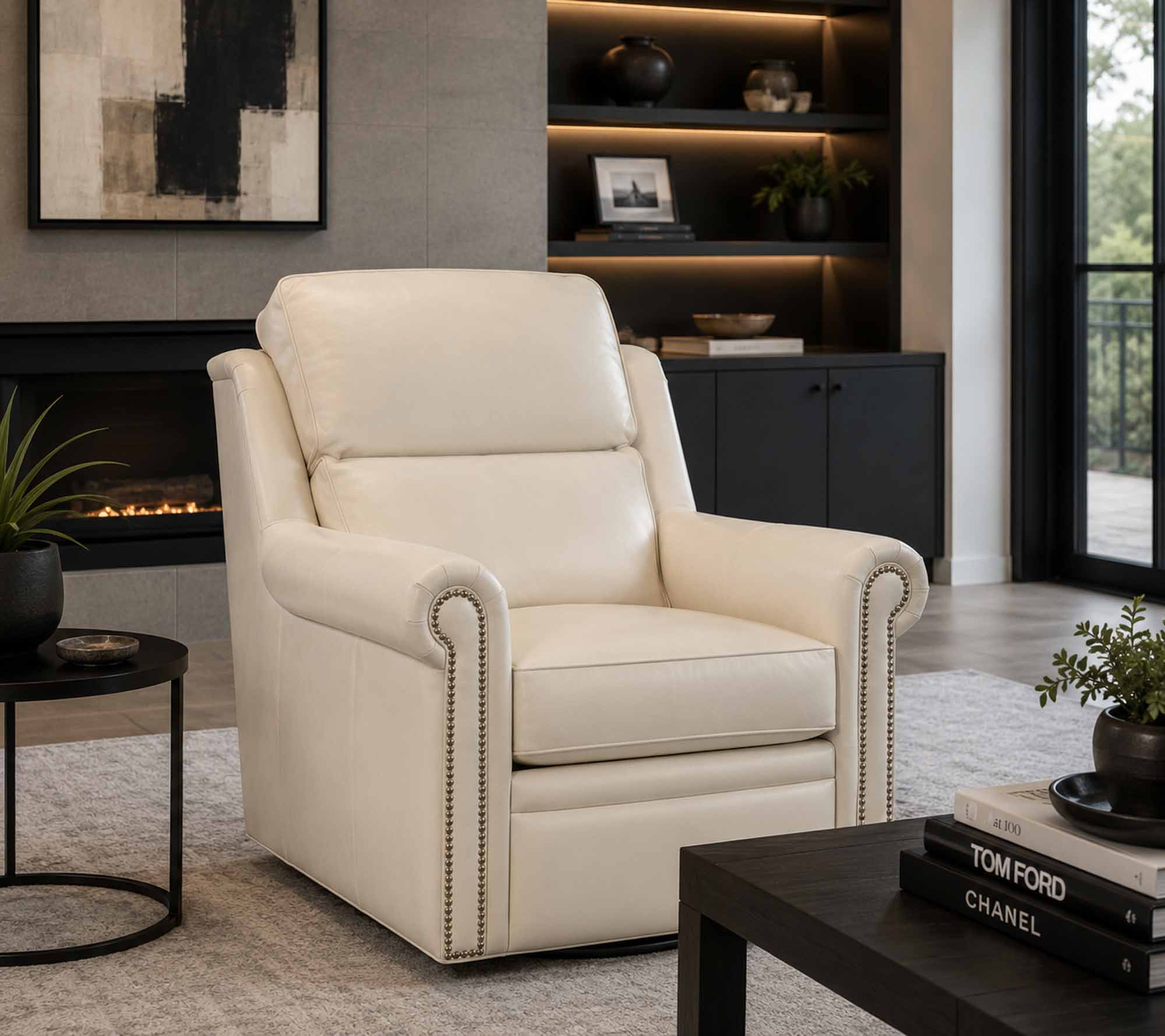 Reece Leather Swivel Chair - Image 5