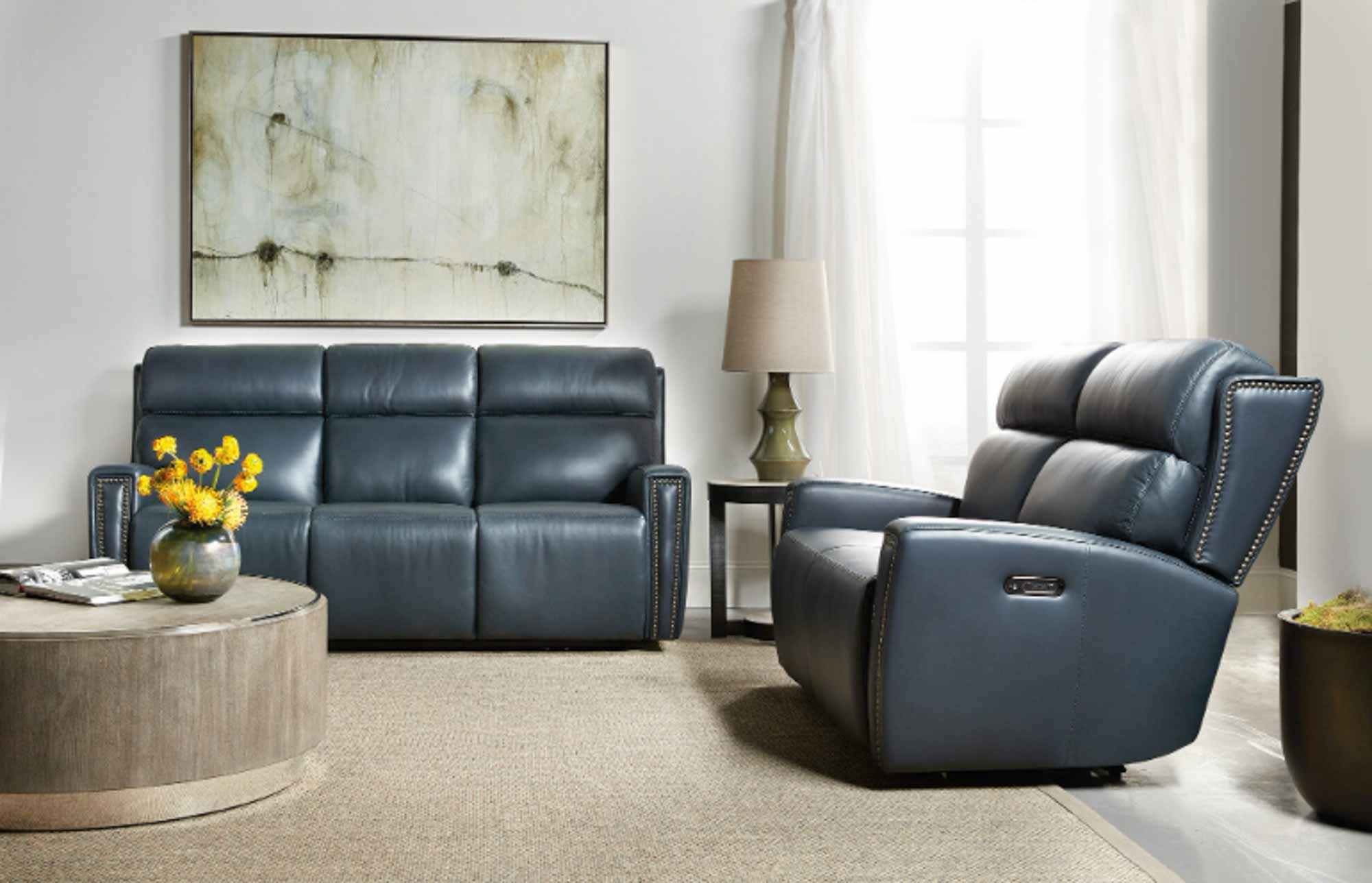 Ruthe Leather Zero Gravity Power Reclining Sofa With Articulating Headrest In Blue - Image 8