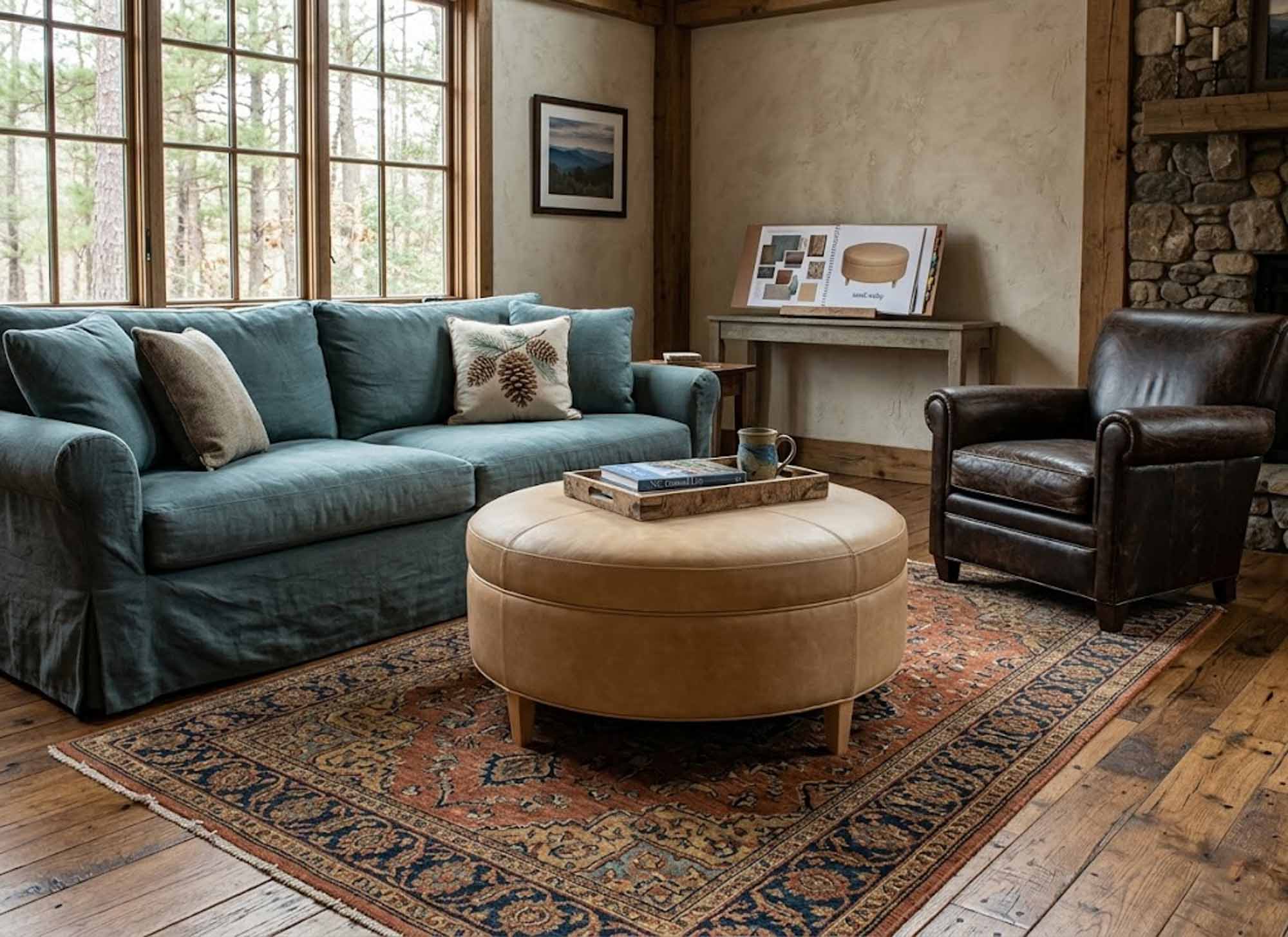 Sandstone Leather Cocktail Ottoman - Image 2