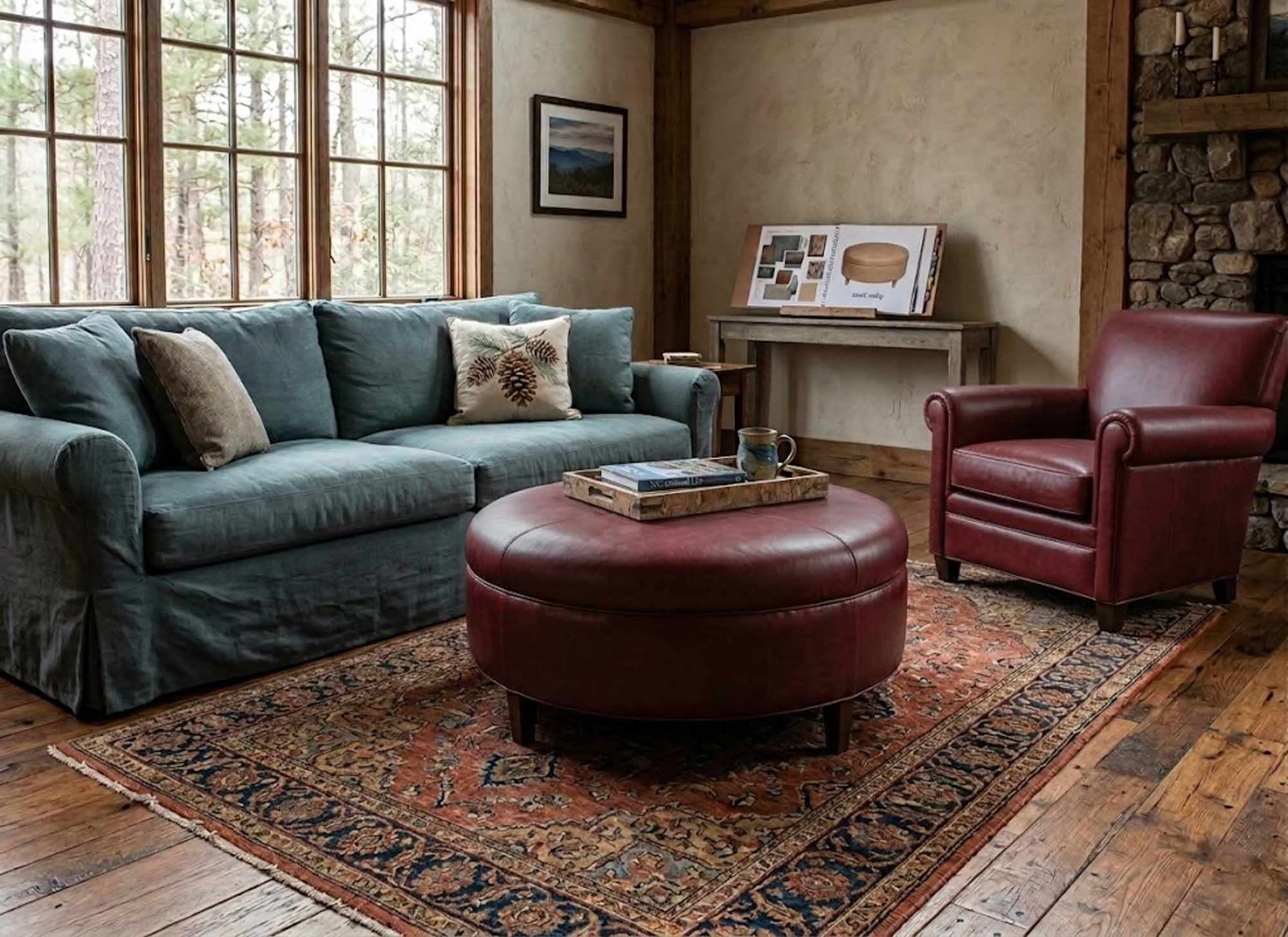 Sandstone Leather Cocktail Ottoman - Image 3