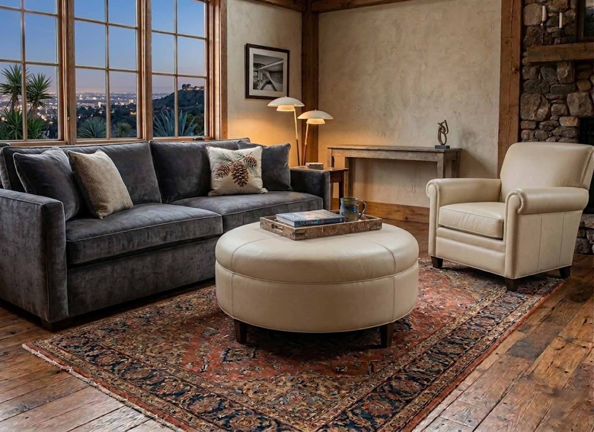 Sandstone Leather Cocktail Ottoman - Image 4