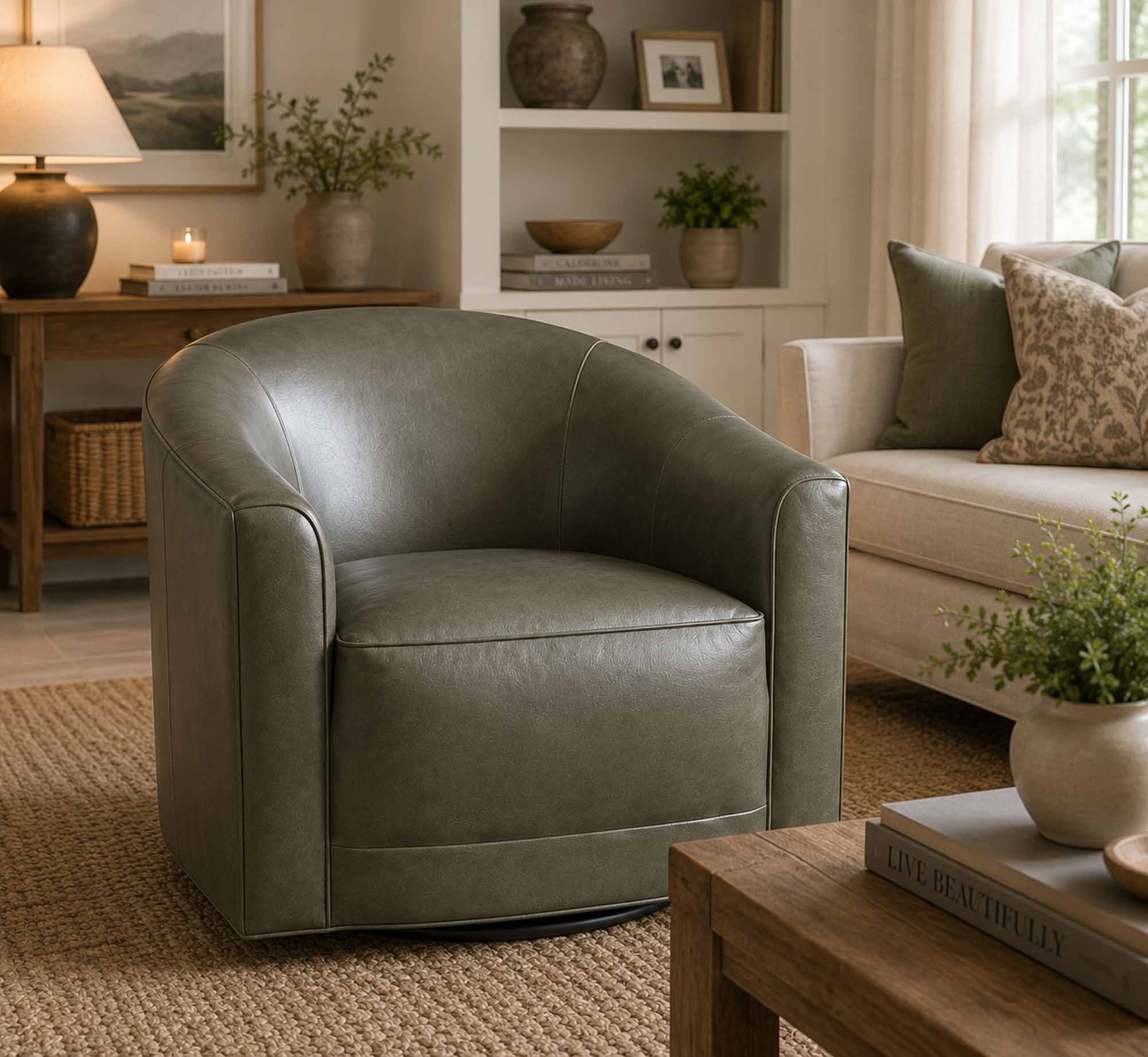 Sarah Leather Swivel Chair - Image 5
