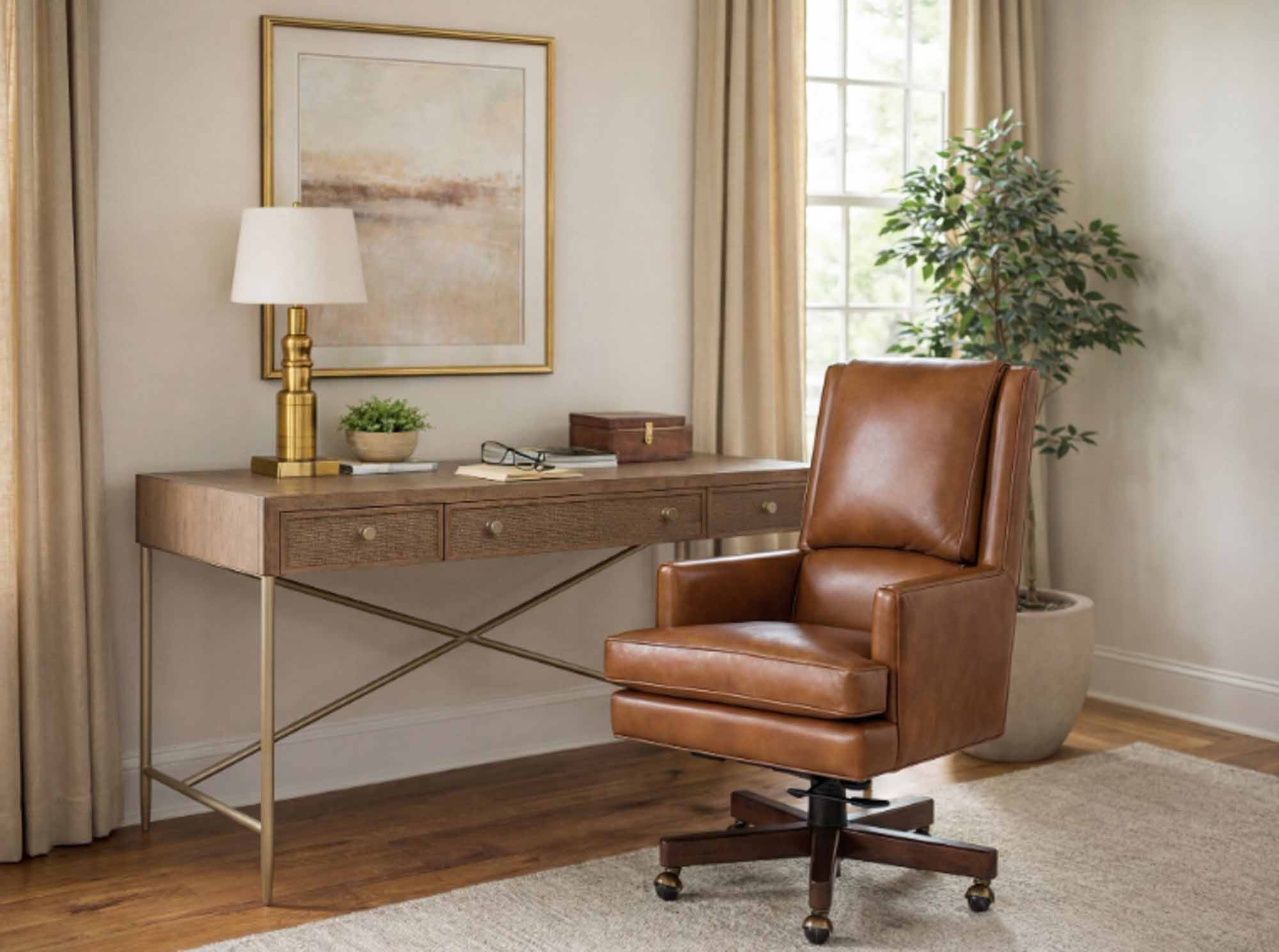 Wright Leather Swivel Tilt Executive Chair In Brown - Image 4